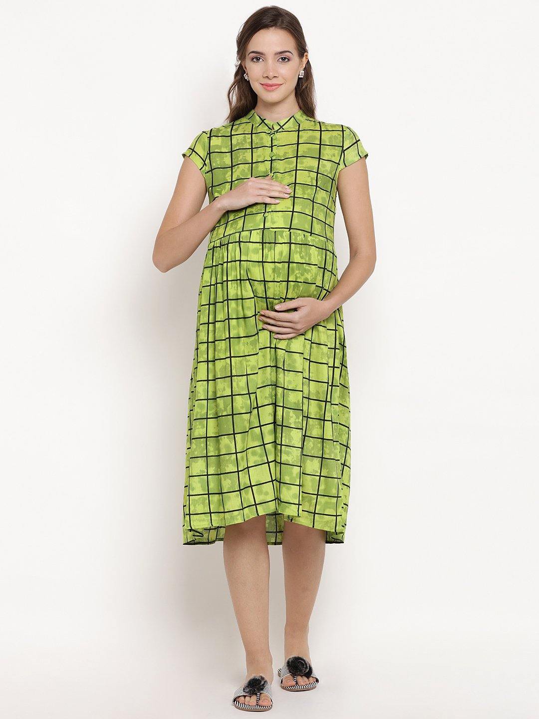 

Mine4Nine Green Checked Maternity Shirt Dress