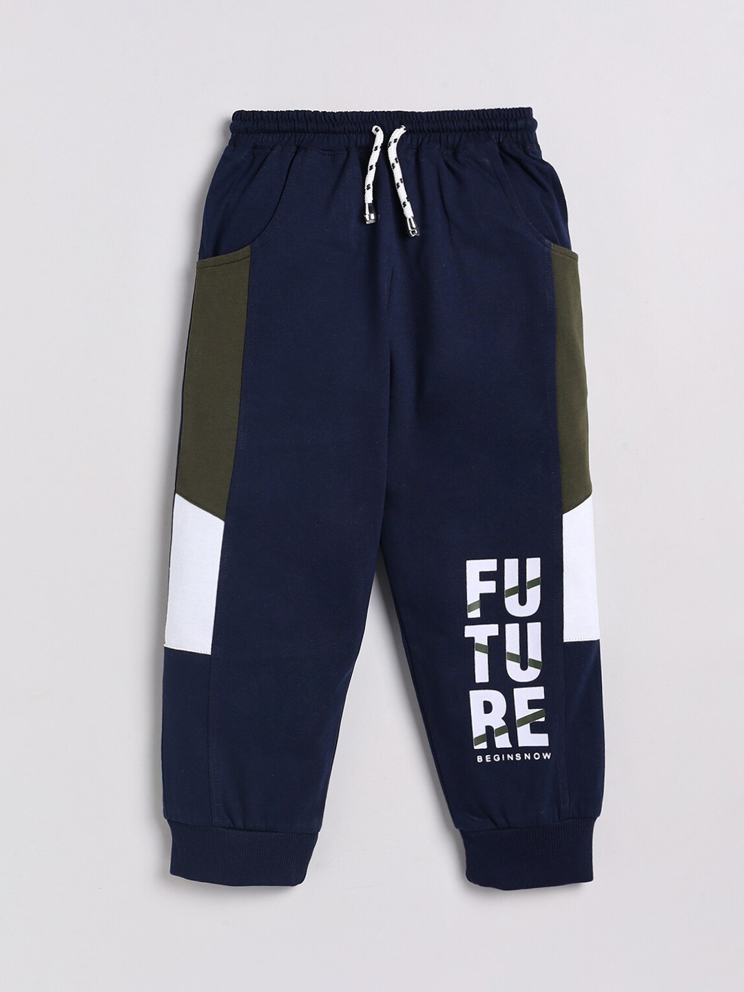 

Nottie Planet Boys Navy Blue Printed Cotton Track Pant