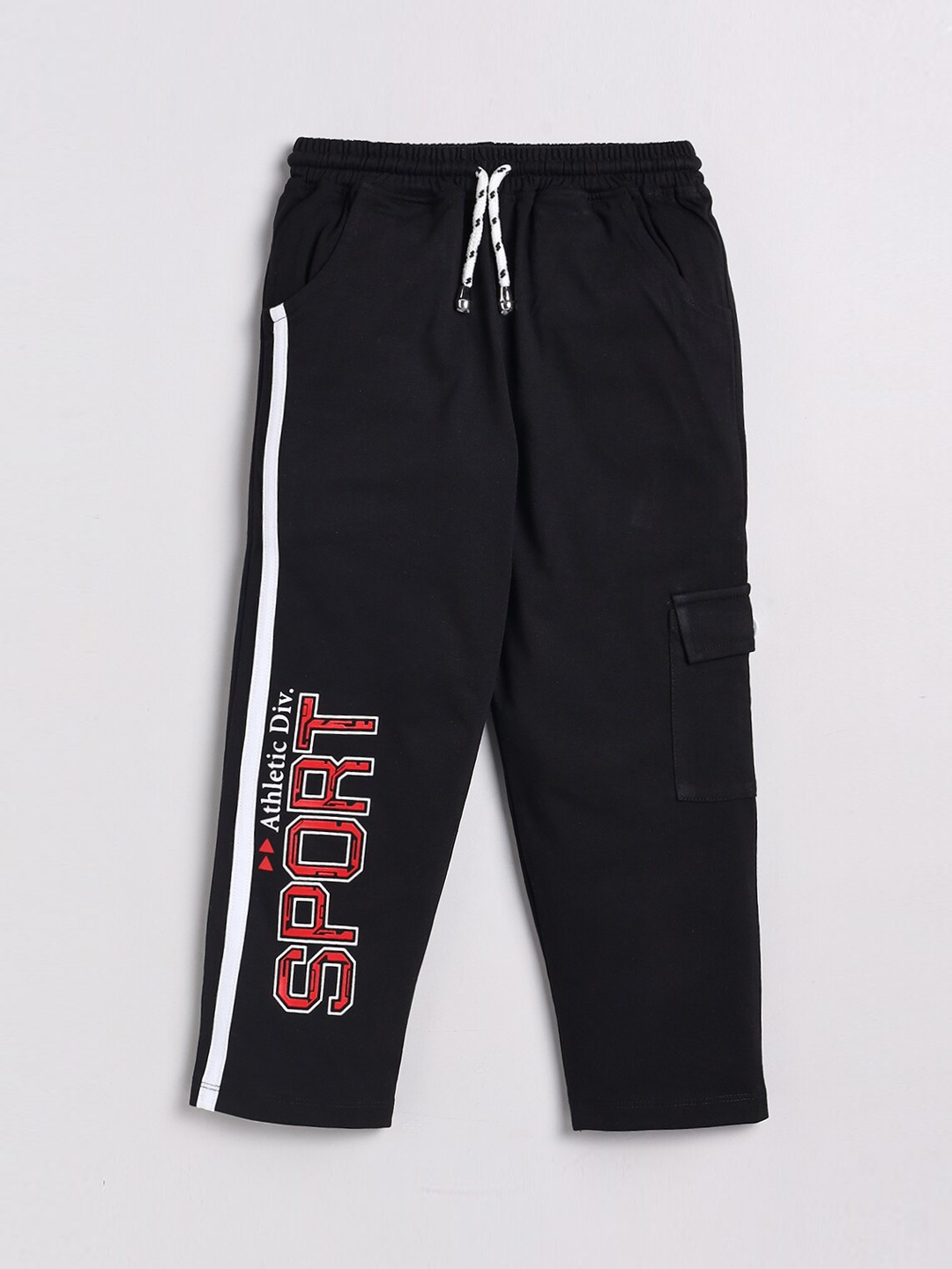 

Nottie Planet Boys Black Printed Cotton Track Drawstring Pants