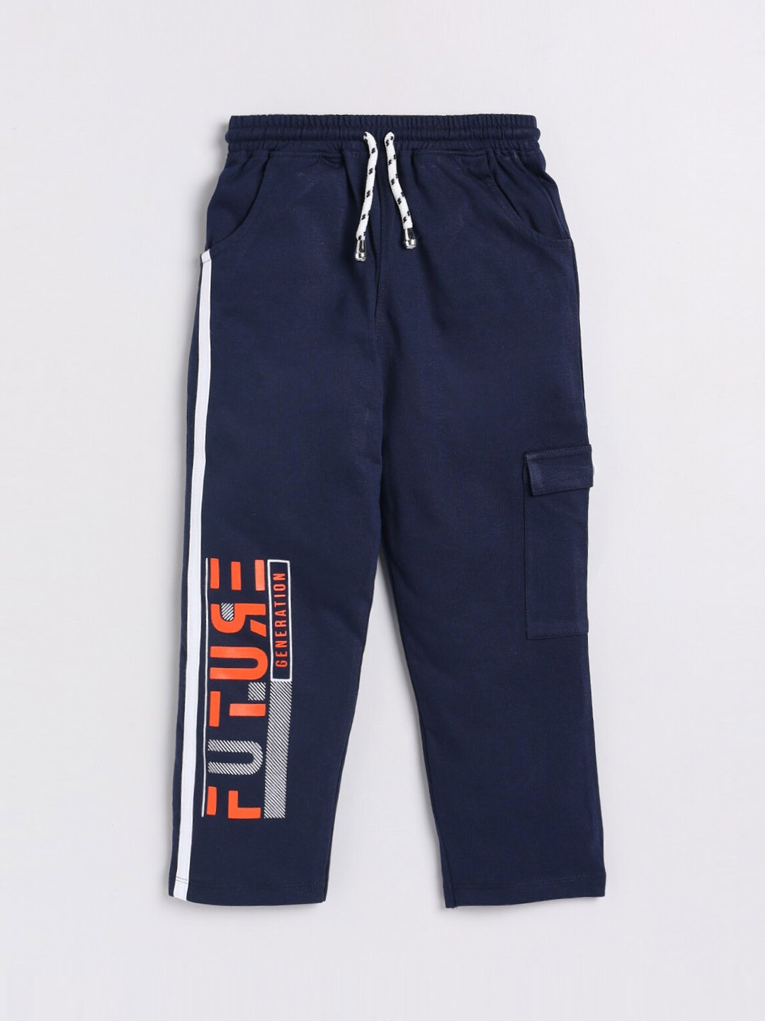 

Nottie Planet Boys Navy Blue Printed Cotton Drawstring Track Pant