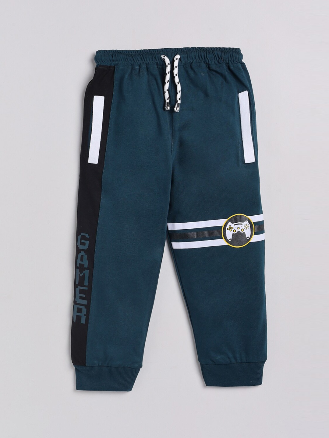 

Nottie Planet Boys Navy-Blue Printed Cotton Drawstring Joggers