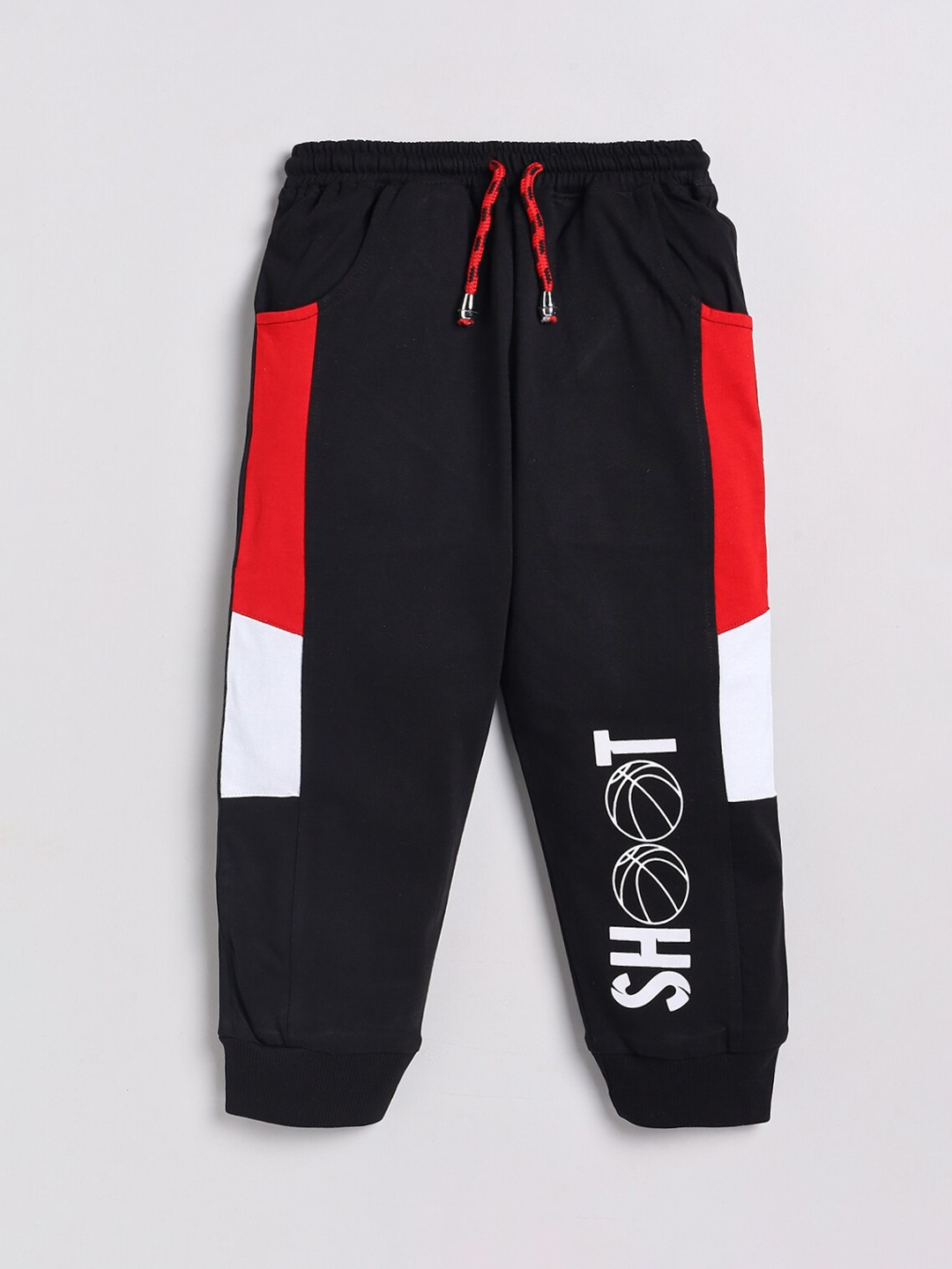 

Nottie Planet Boys Black Printed Cotton Drawstring Track Pant