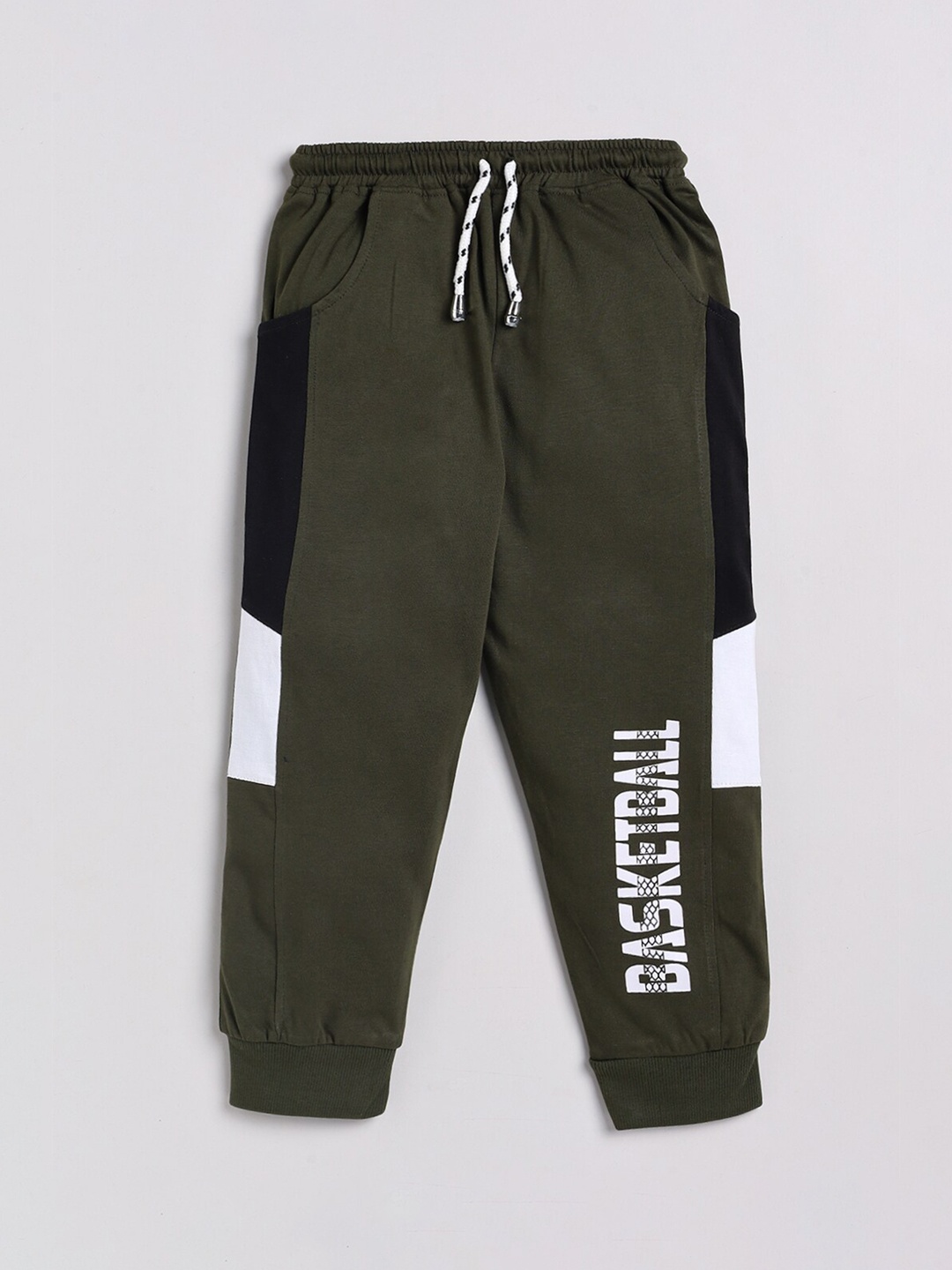 

Nottie Planet Boys Olive Green & White Printed Cotton Joggers