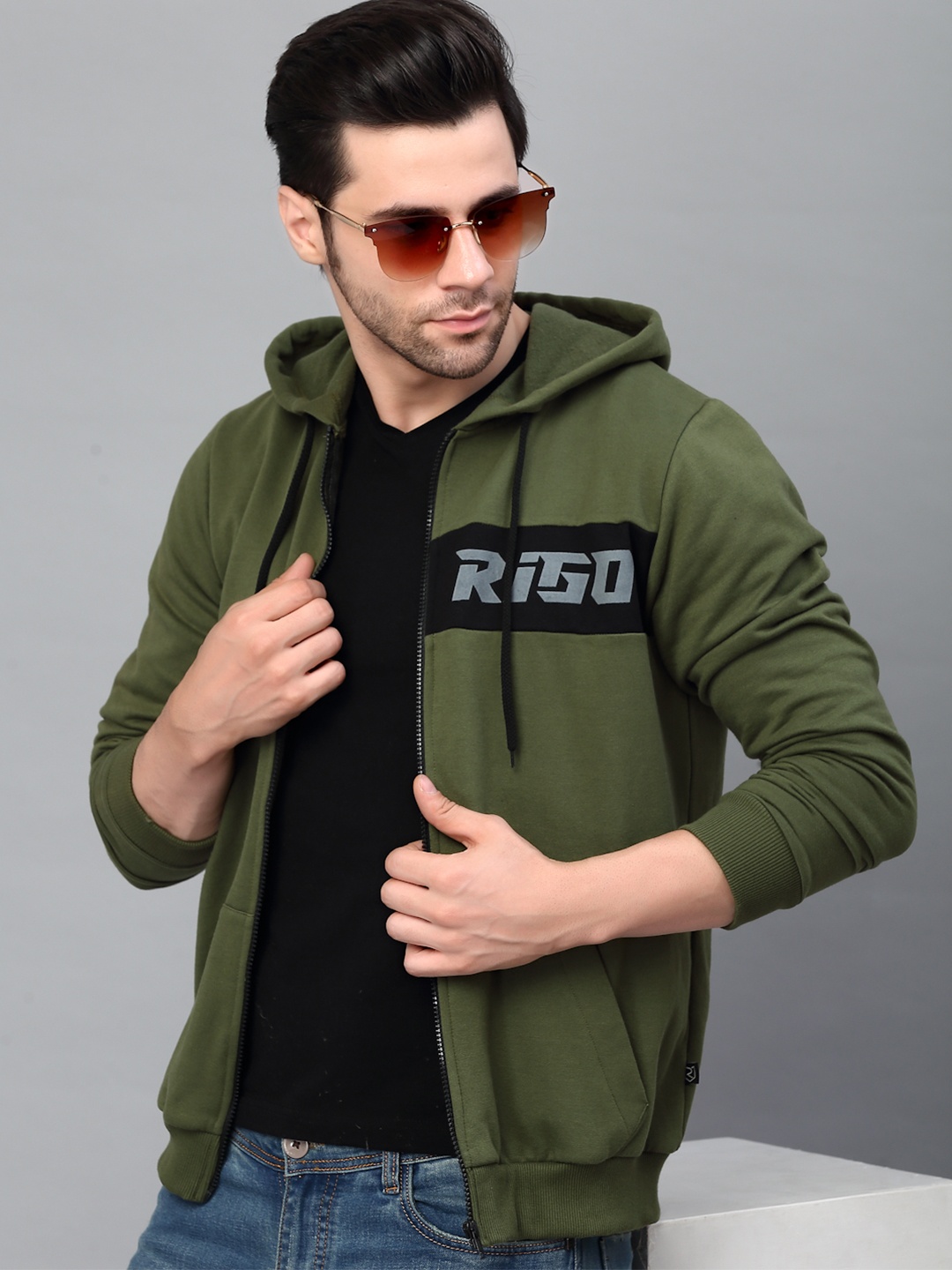 

Rigo Men Green Fleece Lightweight Outdoor Open Front Jacket