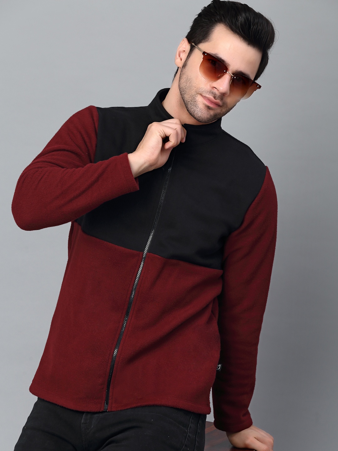 

Rigo Men Red Colourblocked Fleece Lightweight Outdoor Open Front Jacket