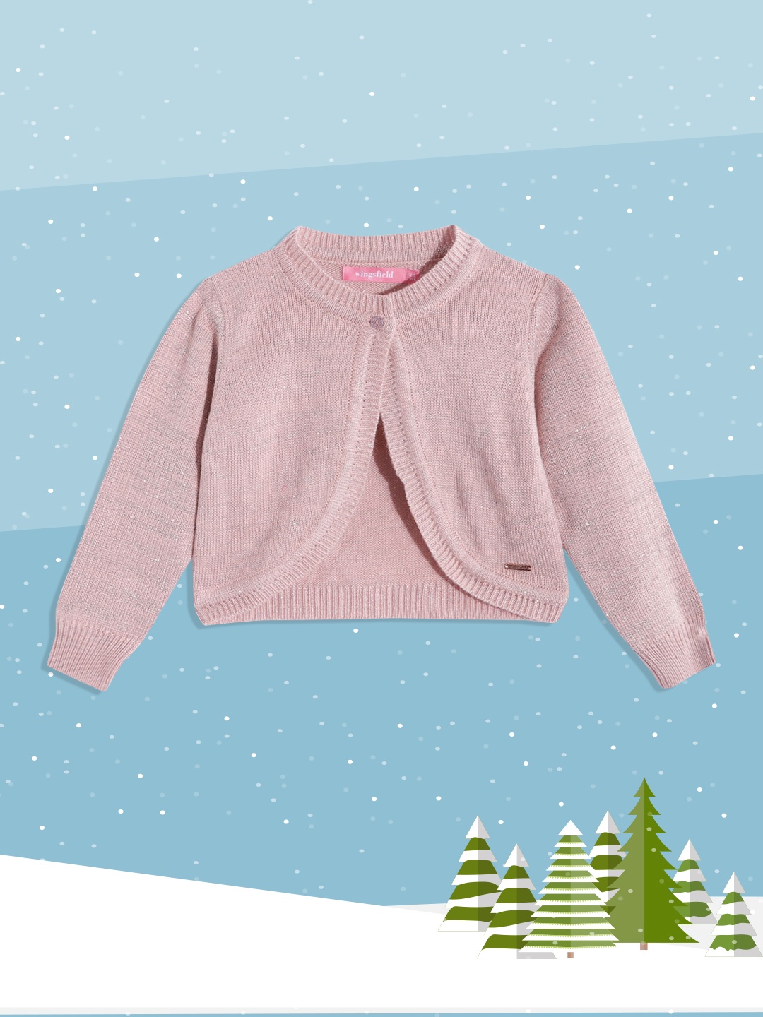 

Wingsfield Girls Pink Solid Front-Open Sweater