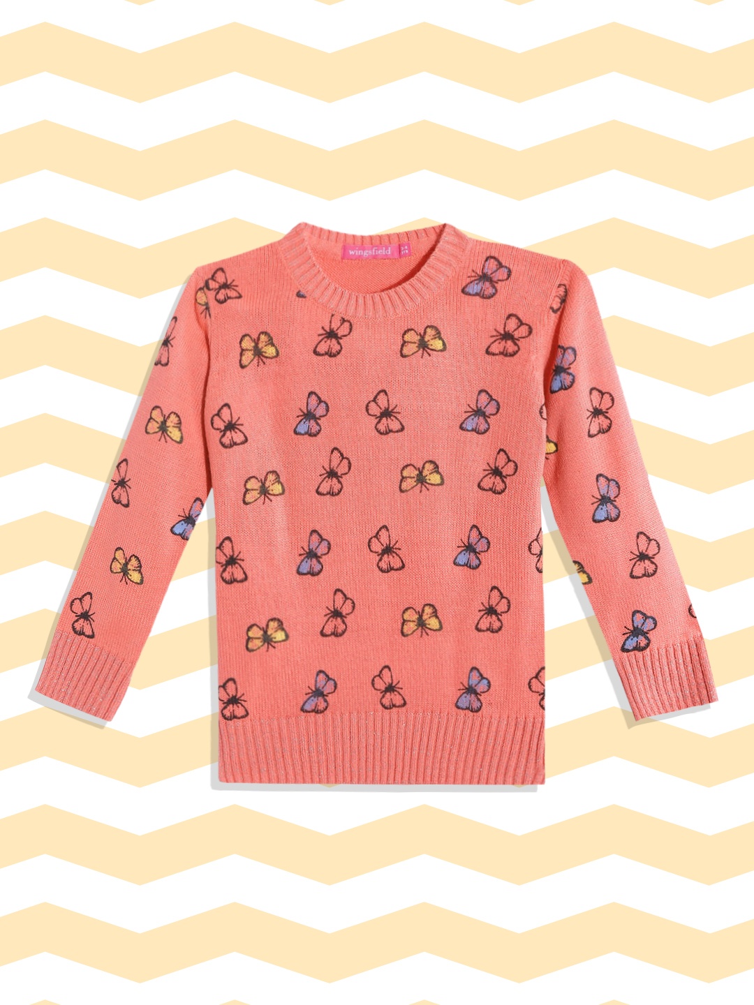 

Wingsfield Girls Coral Pink & Black Conversational Printed Pullover