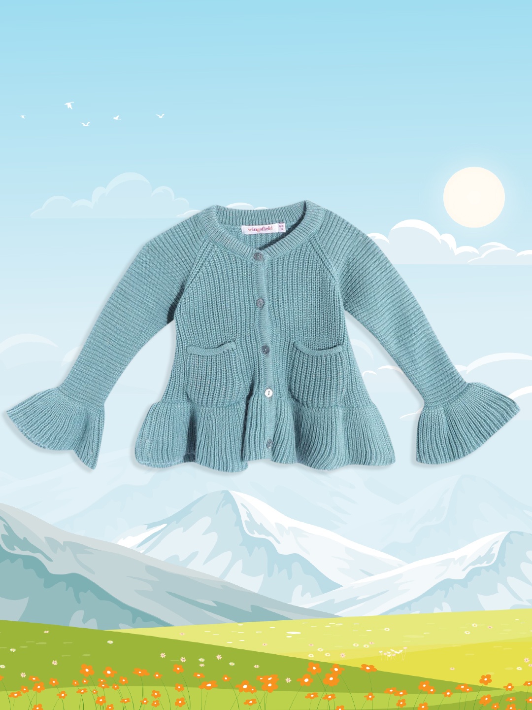 

Wingsfield Girls Blue Solid Pocket Detail Cardigan