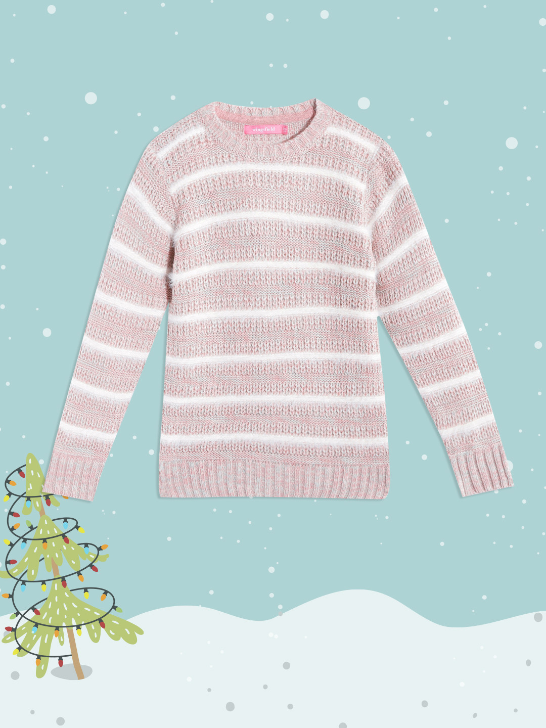 

Wingsfield Girls Peach-Coloured & White Striped Pullover