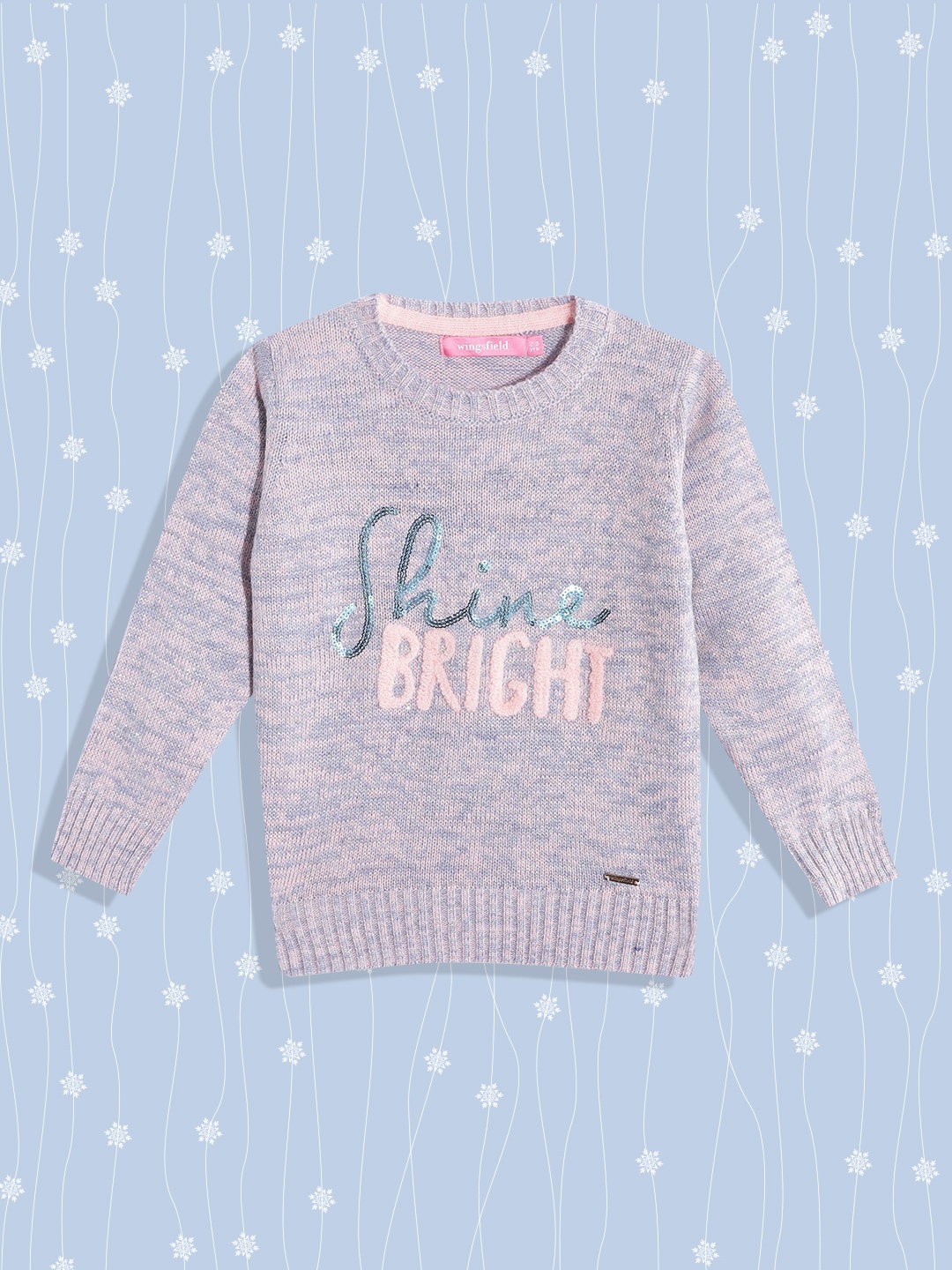 

Wingsfield Girls Blue & Beige Typography Printed Pullover with Embellished Detail