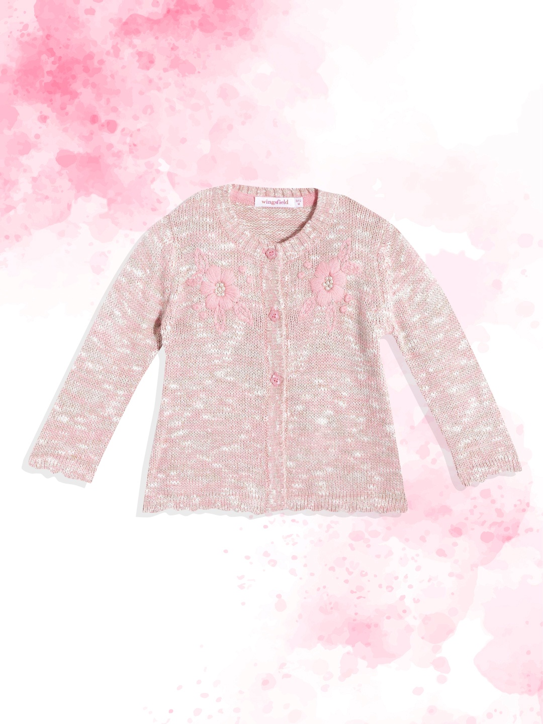

Wingsfield Girls Beige & Pink Floral Cardigan