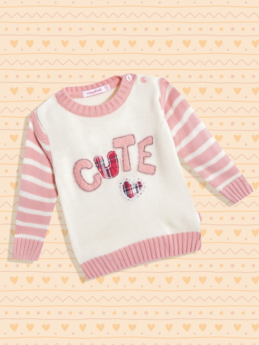 

Wingsfield Girls Cream-Coloured & Pink Typography Printed Pullover