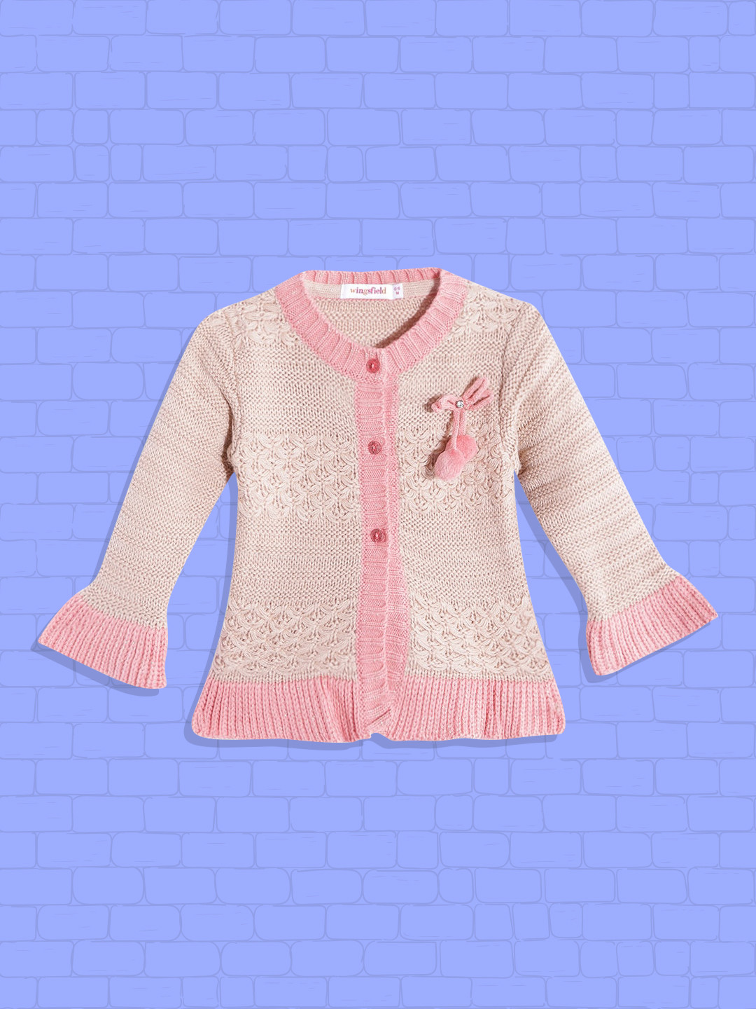 

Wingsfield Girls Beige Self Design Cardigan