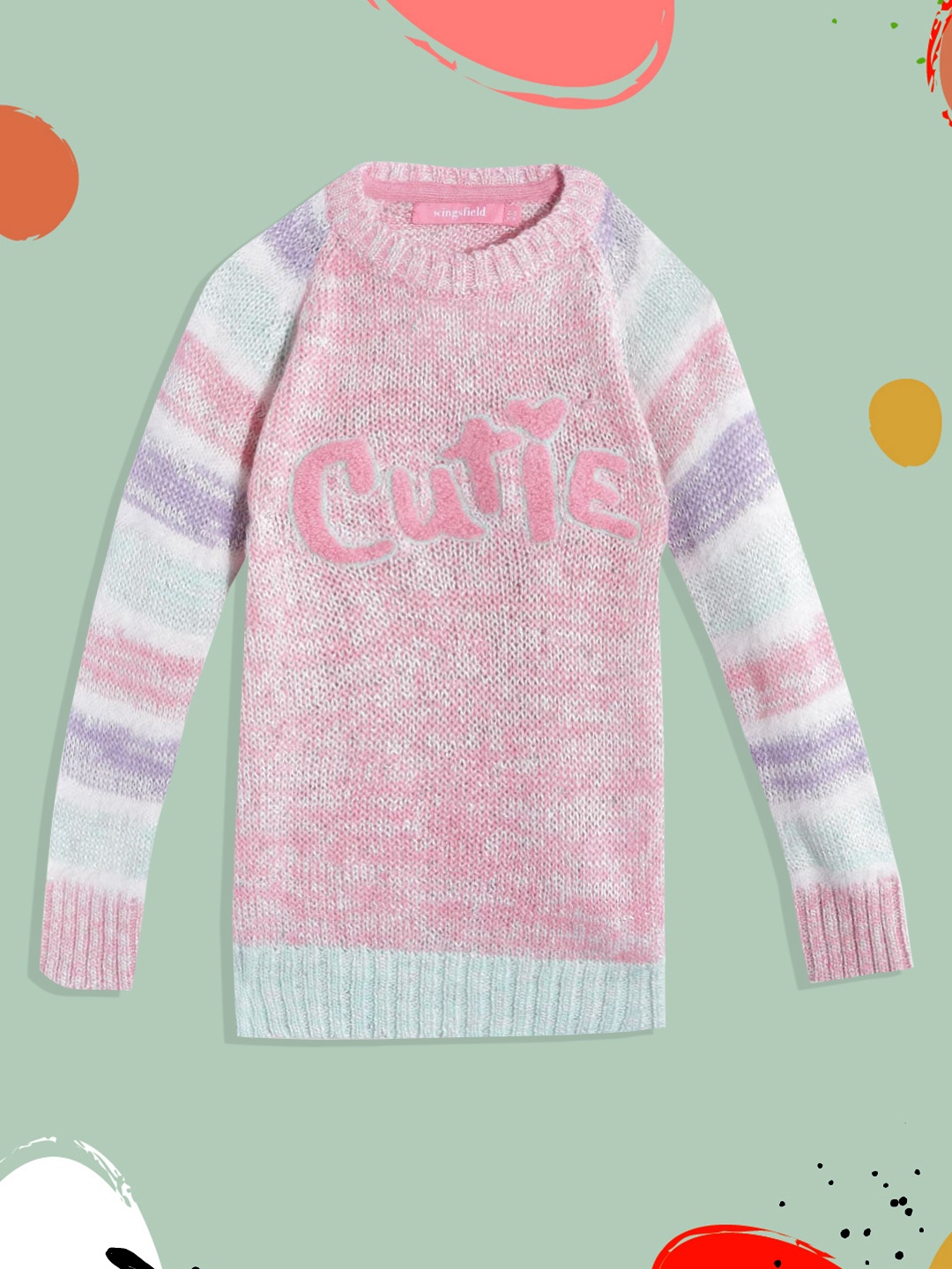 

Wingsfield Girls Pink & Blue Typography Printed Acrylic Pullover