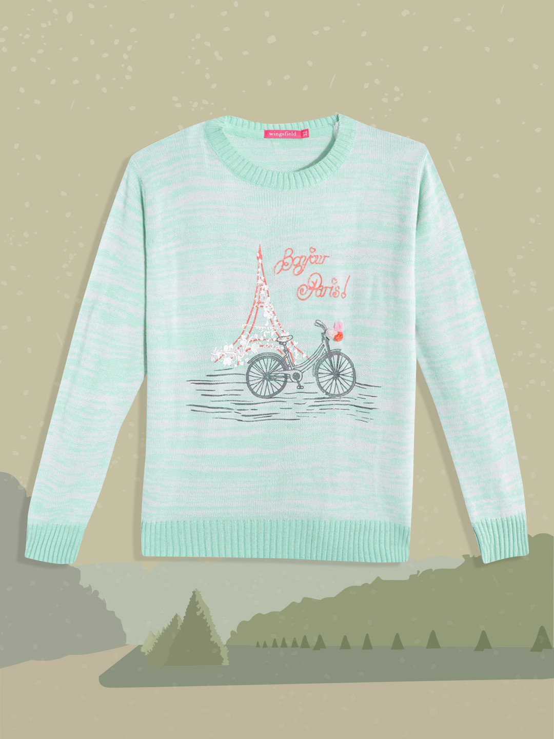 

Wingsfield Girls Sea Green & Pink Printed Pullover with Embroidered Detail