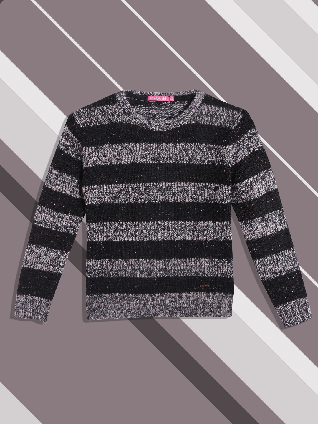 

Wingsfield Girls Grey & Black Striped Pullover