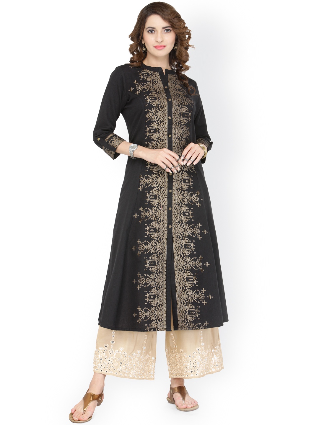 

Varanga Women Black & Beige Printed Kurta with Trousers