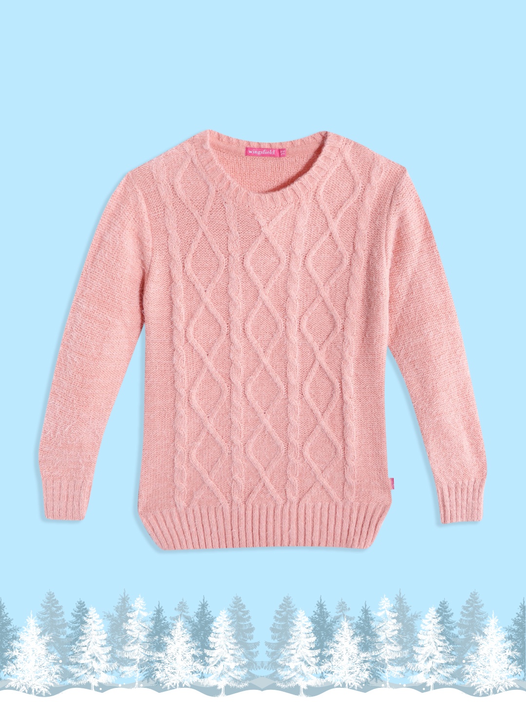 

Wingsfield Girls Peach-Coloured Cable Knit Pullover