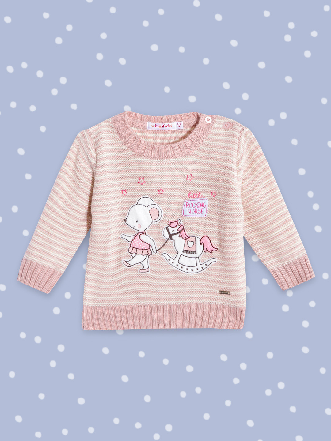 

Wingsfield Girls Pink & White Striped Pullover with Applique Detail