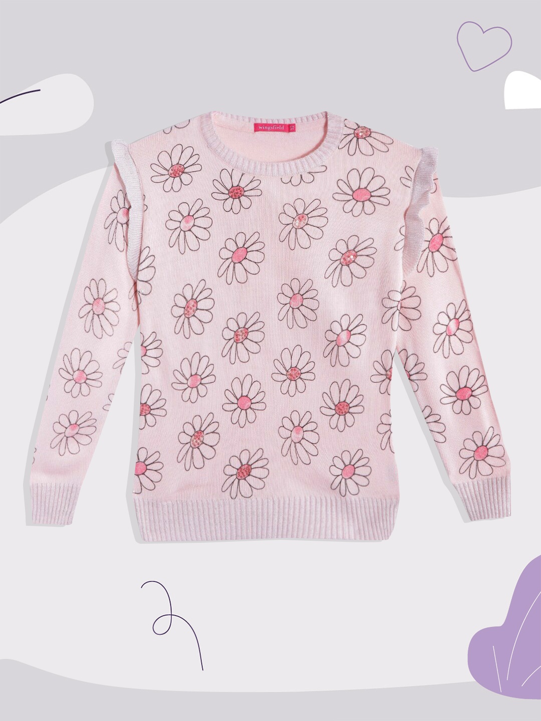 

Wingsfield Girls Pink Floral Printed Acrylic Pullover