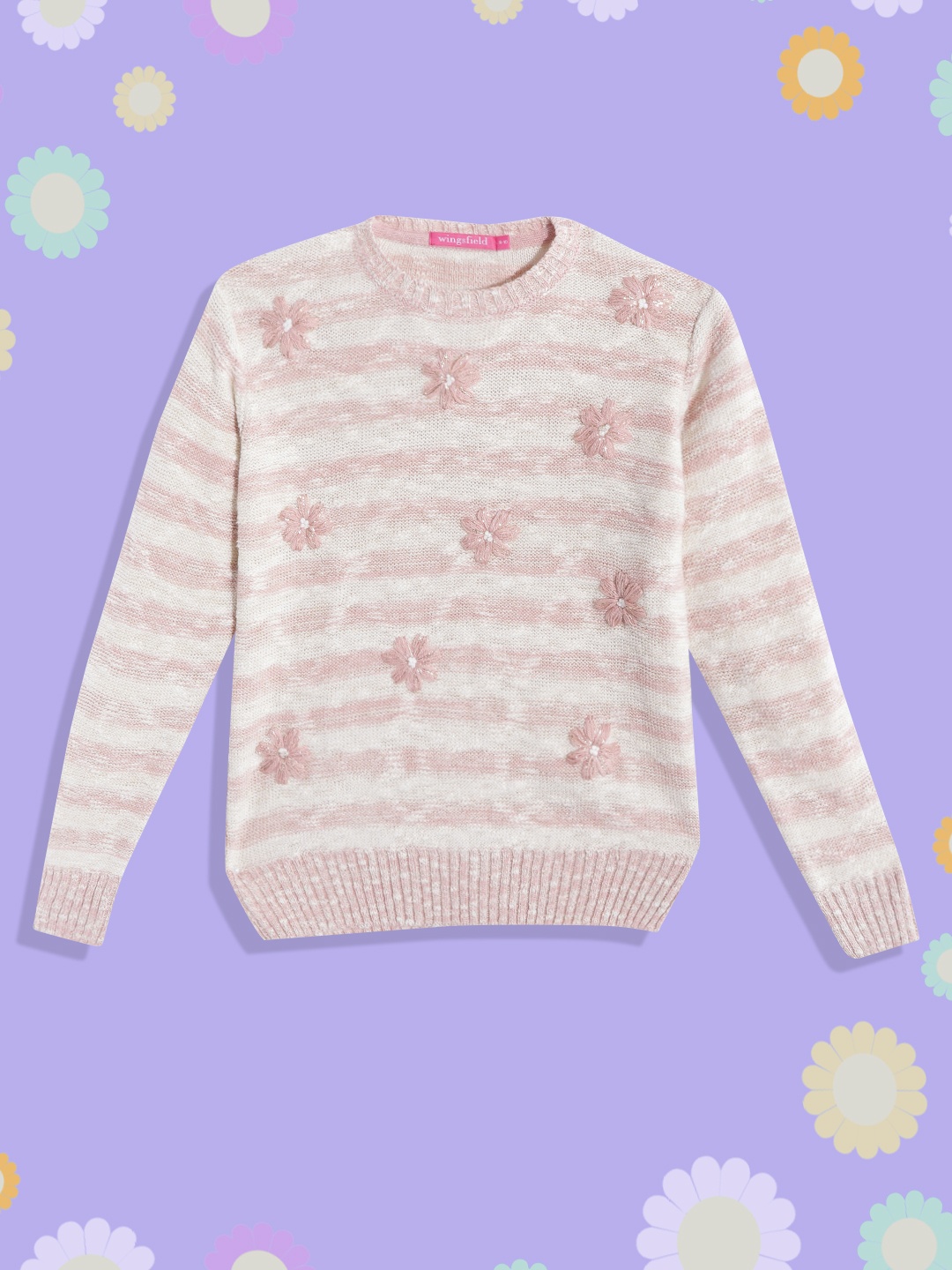 

Wingsfield Girls Nude-Coloured Floral Acrylic Pullover