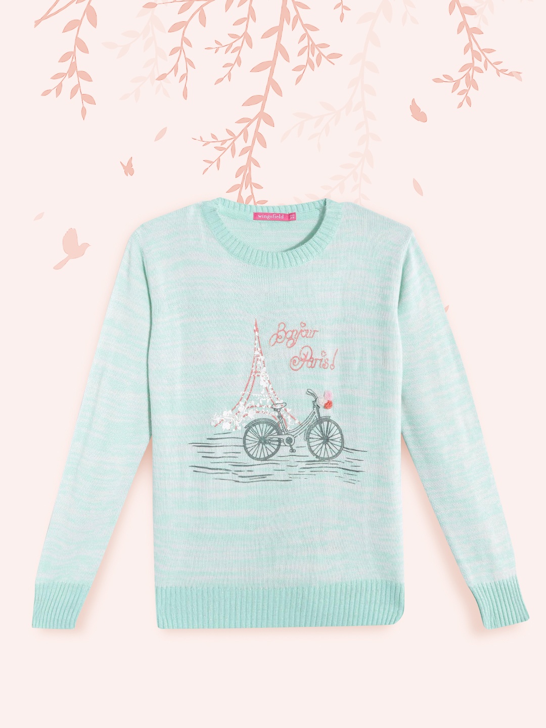 

Wingsfield Girls Sea Green Graphic Printed Pullover