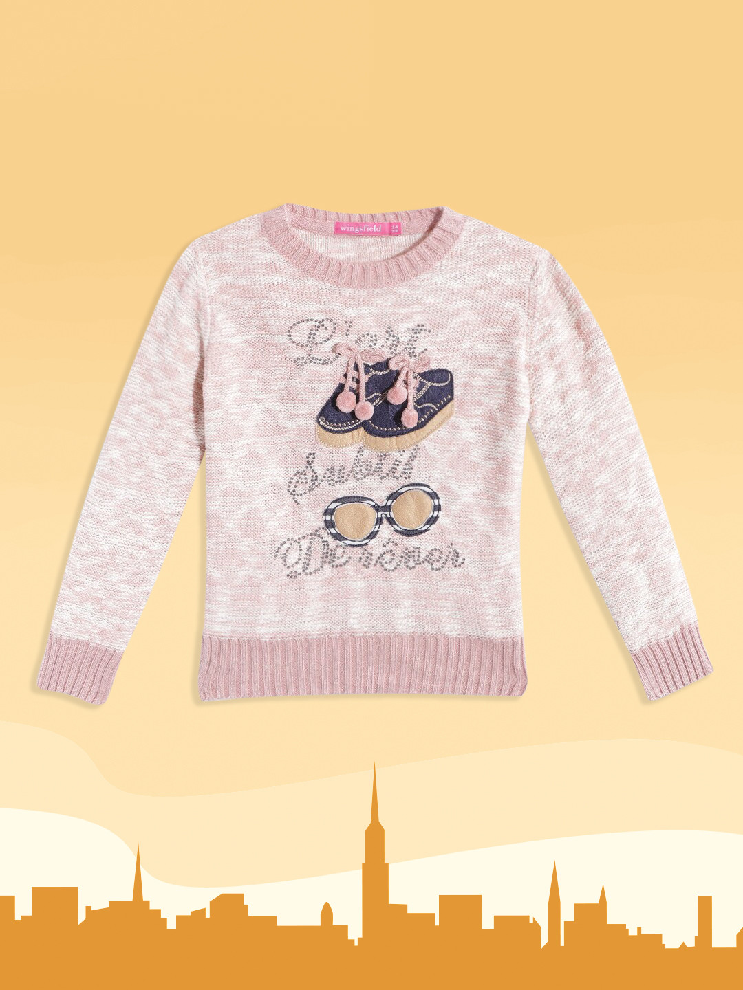 

Wingsfield Girls Pink & Blue Printed Pullover with Applique Detail