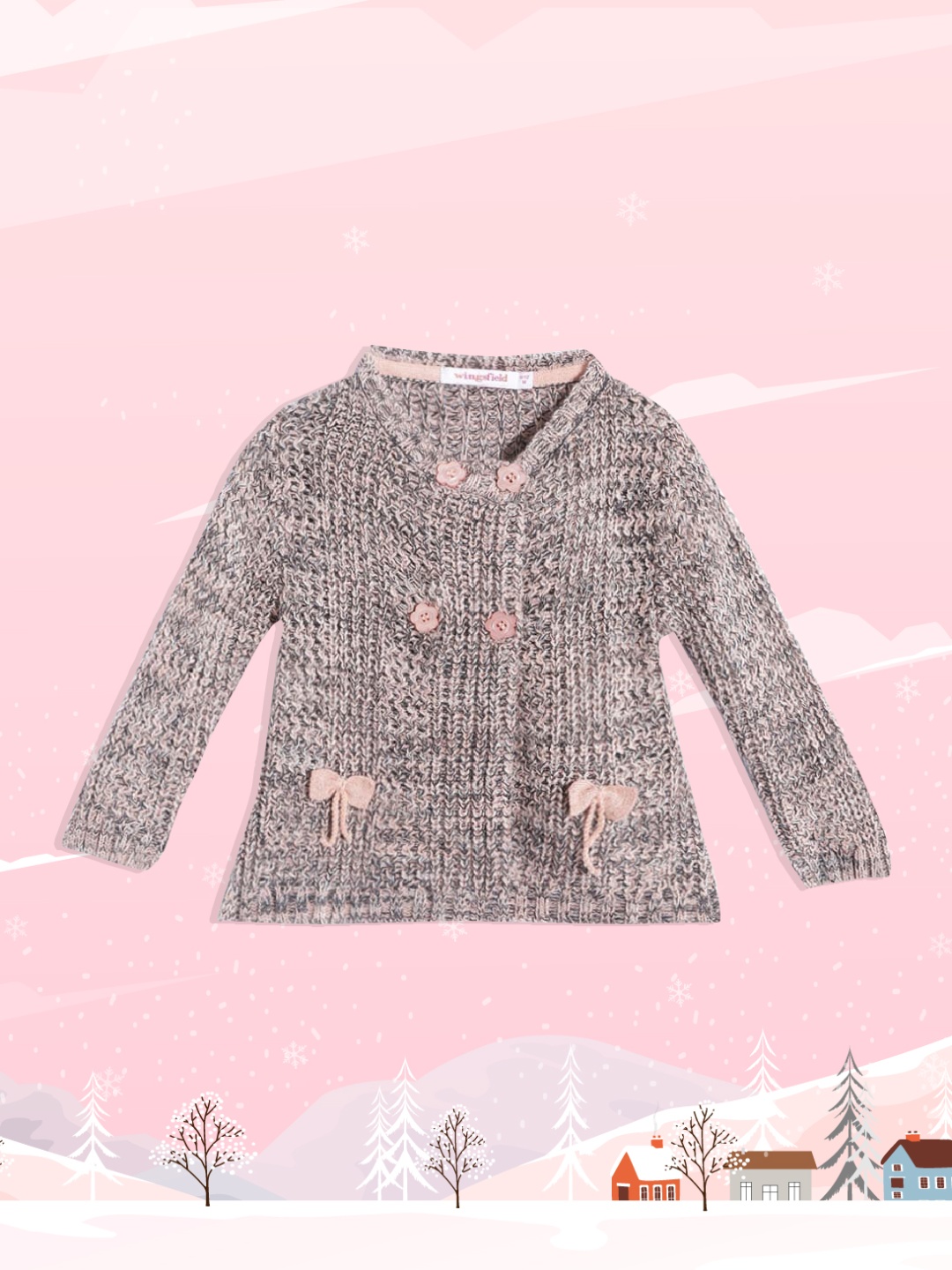 

Wingsfield Girls Peach-Coloured & Black Cable Knit Cardigan