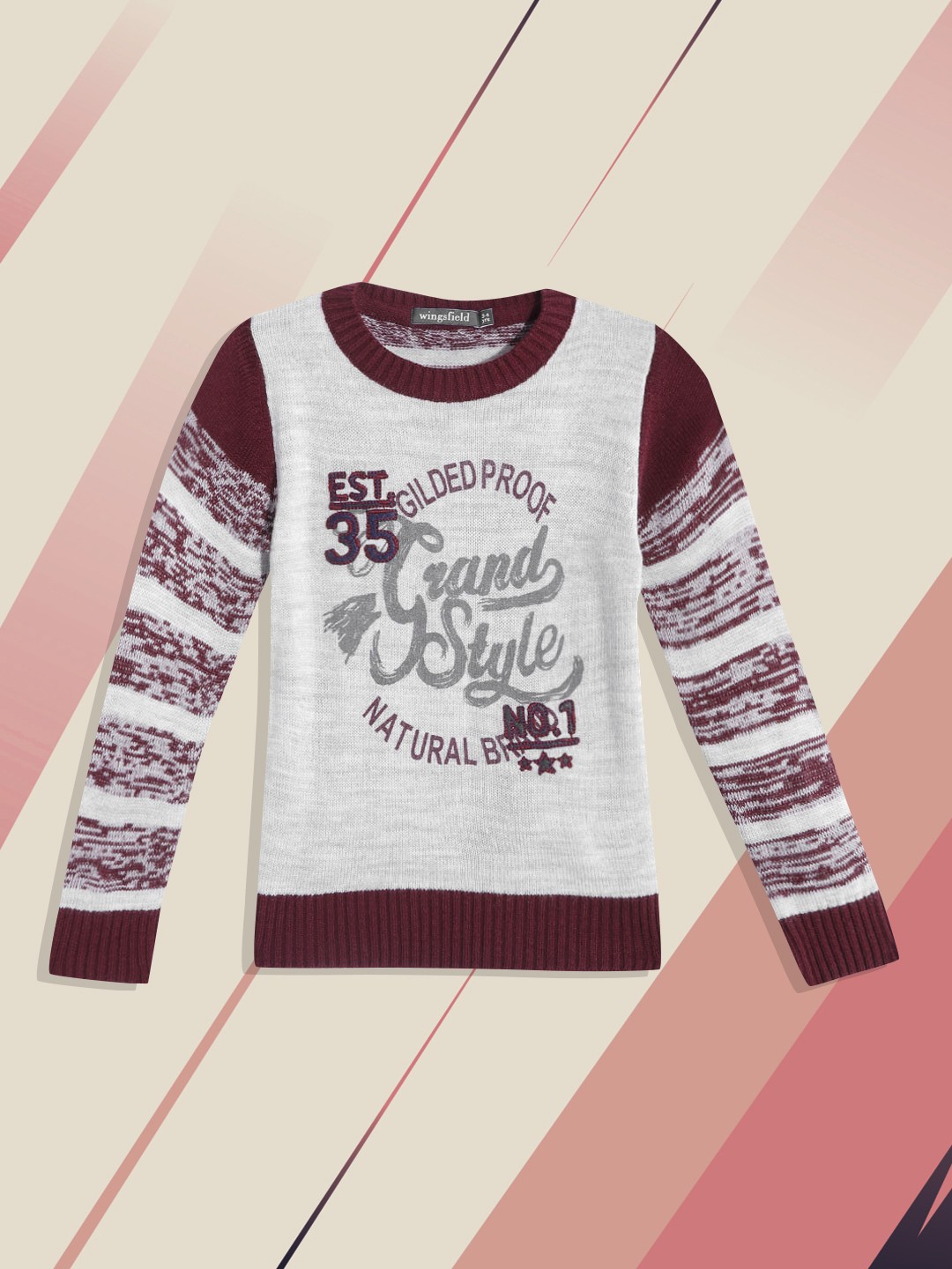 

Wingsfield Boys Grey & Maroon Typography Printed Acrylic Pullover