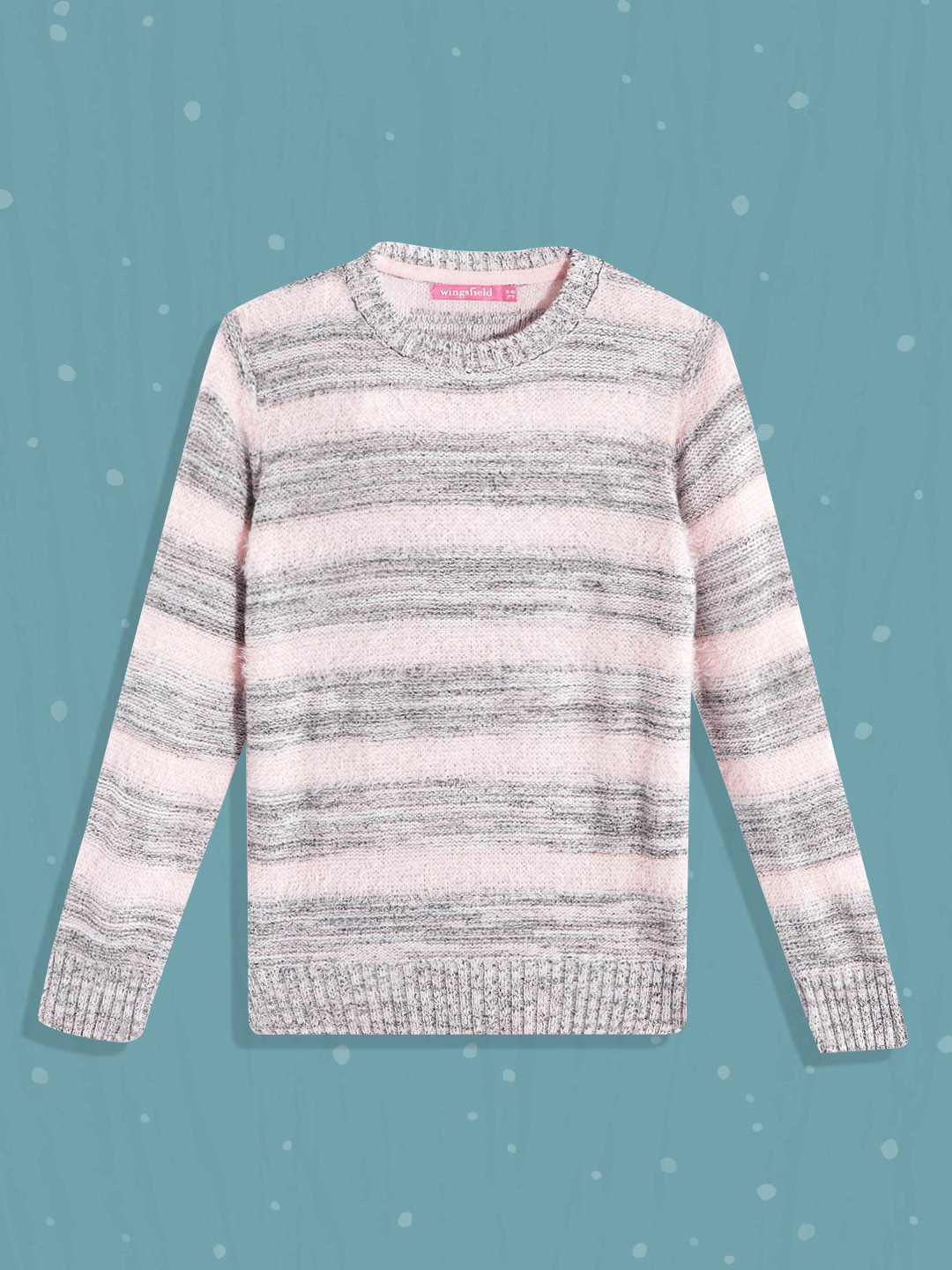 

Wingsfield Girls Pink & Grey Melange Striped Pullover