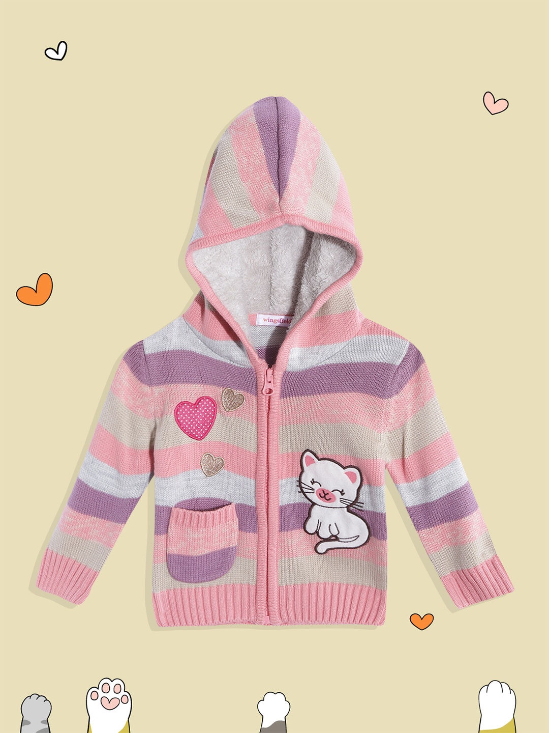 

Wingsfield Girls Pink & Purple Striped Acrylic Cardigan with Applique Detail