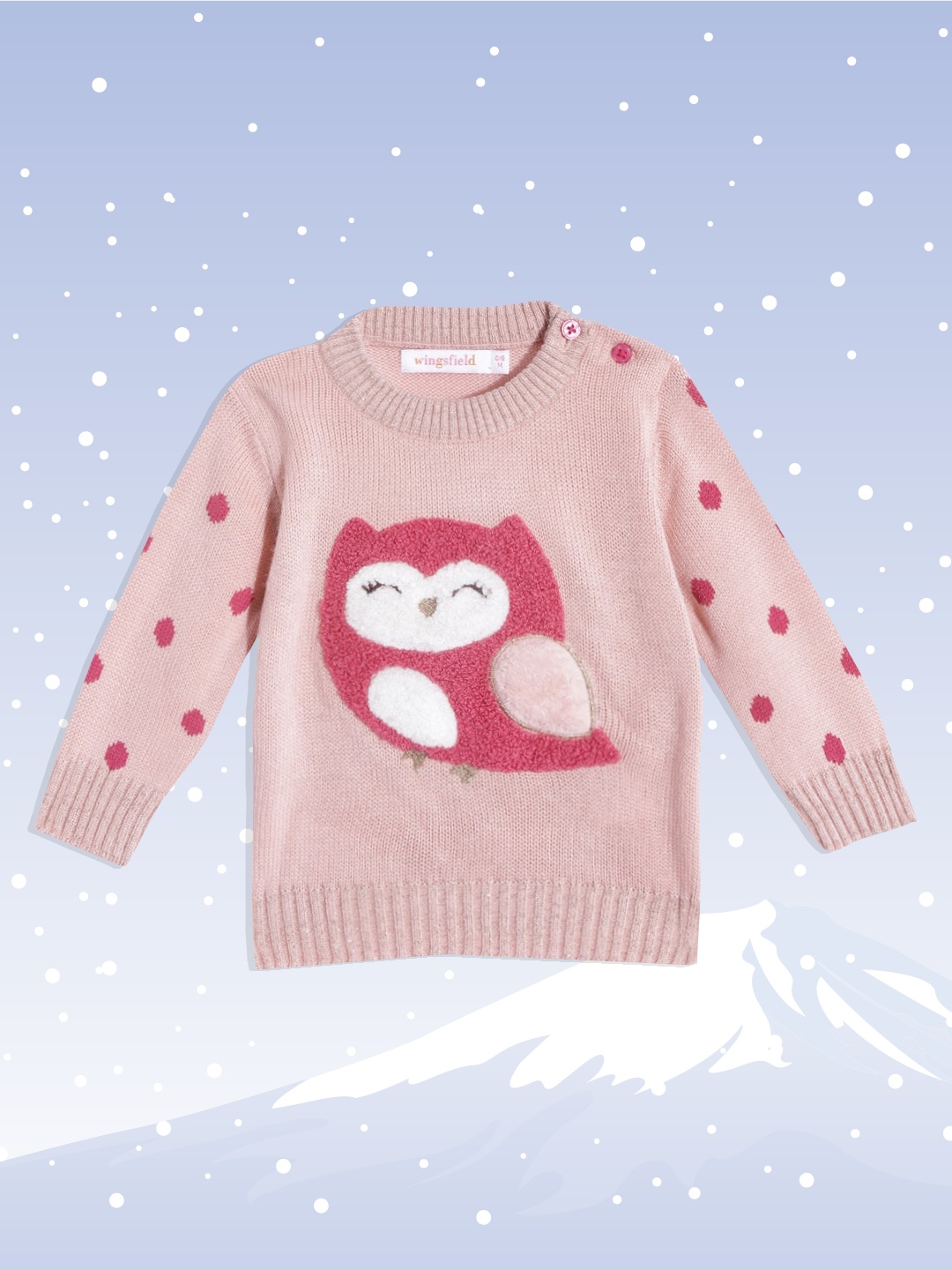 

Wingsfield Girls Peach-Coloured & White Pullover with Applique Detail