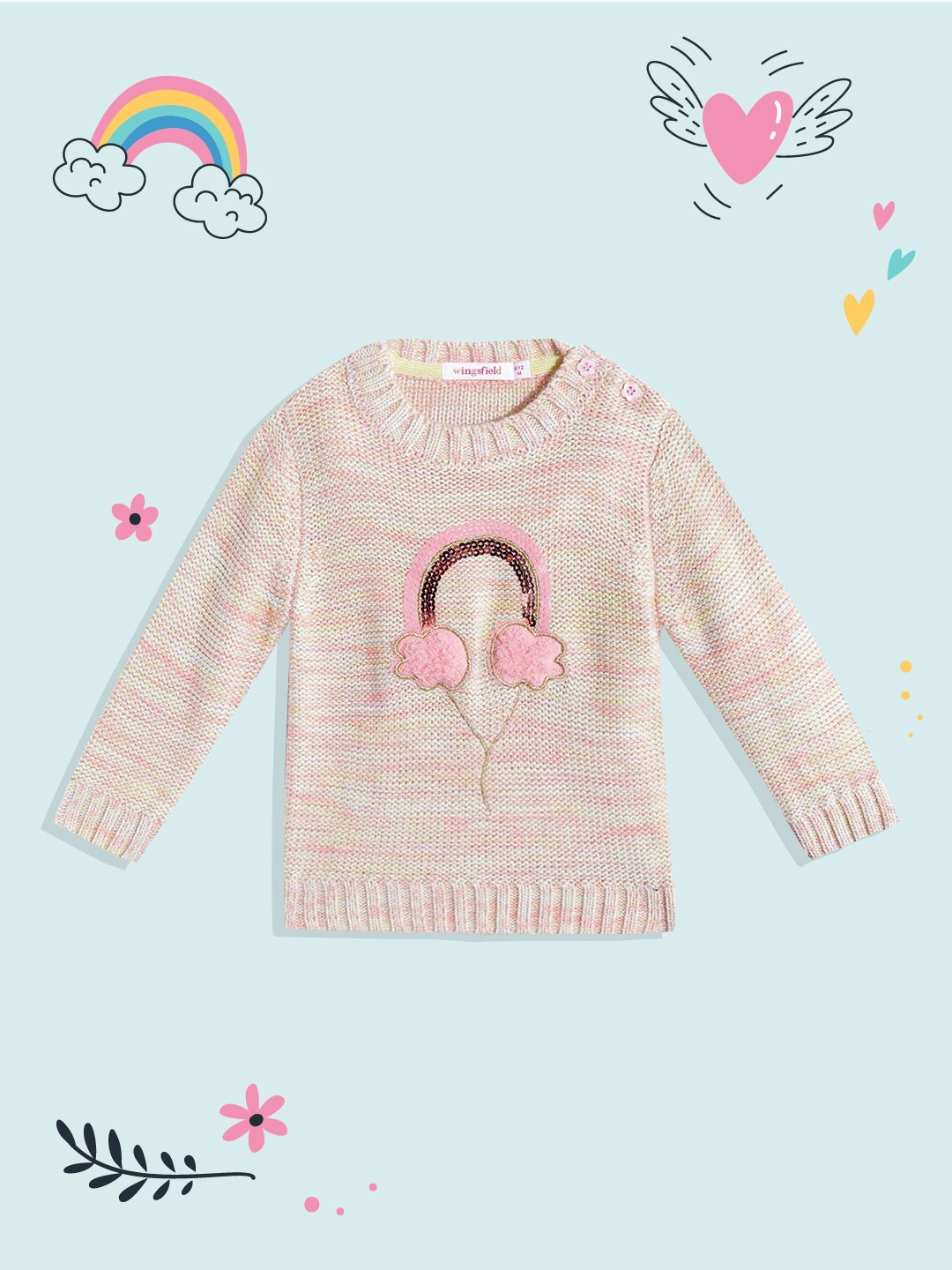 

Wingsfield Girls Pink Quirky Pullover with Embroidered Detail