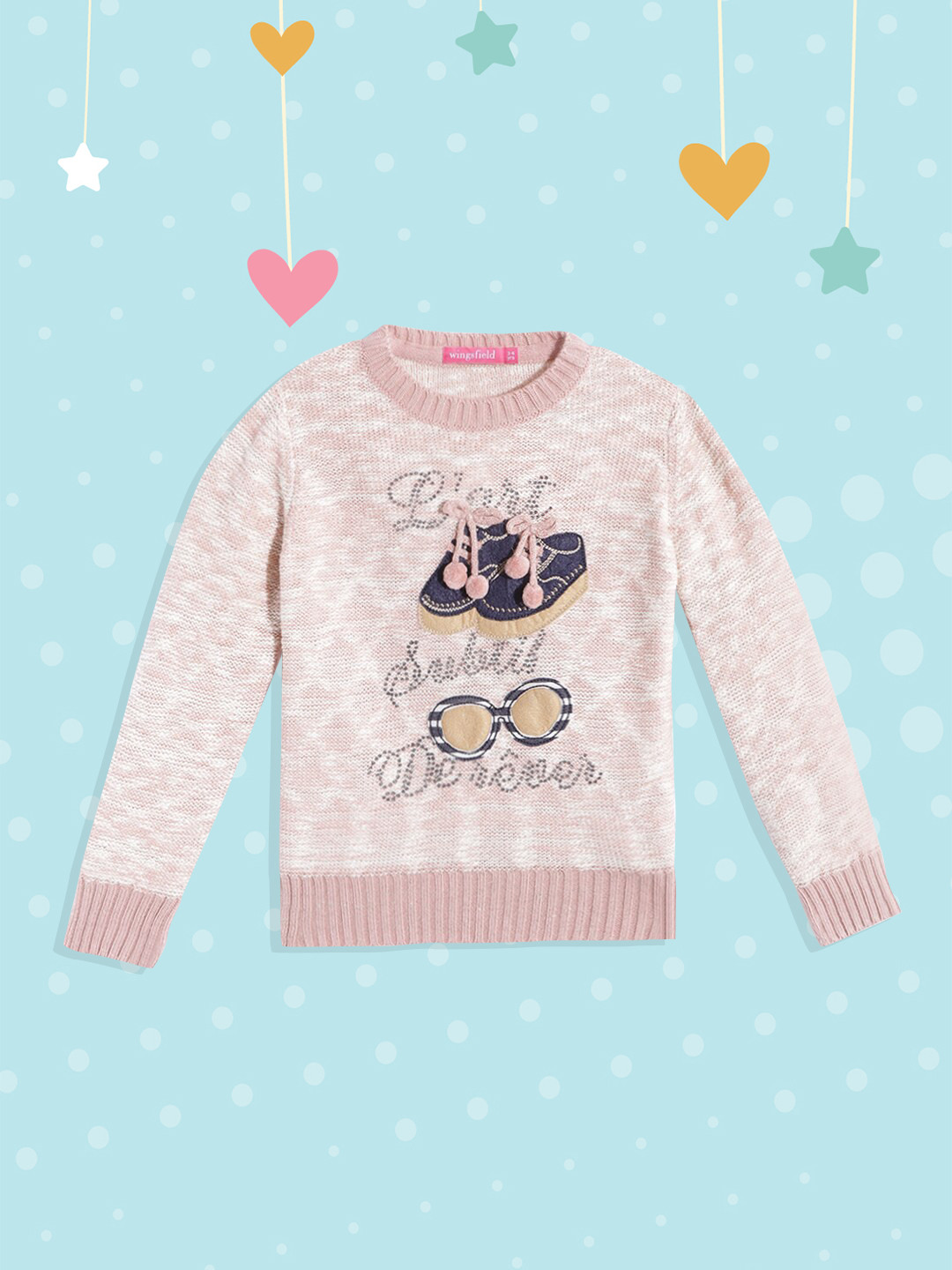 

Wingsfield Girls Nude-Coloured Printed Acrylic Pullover