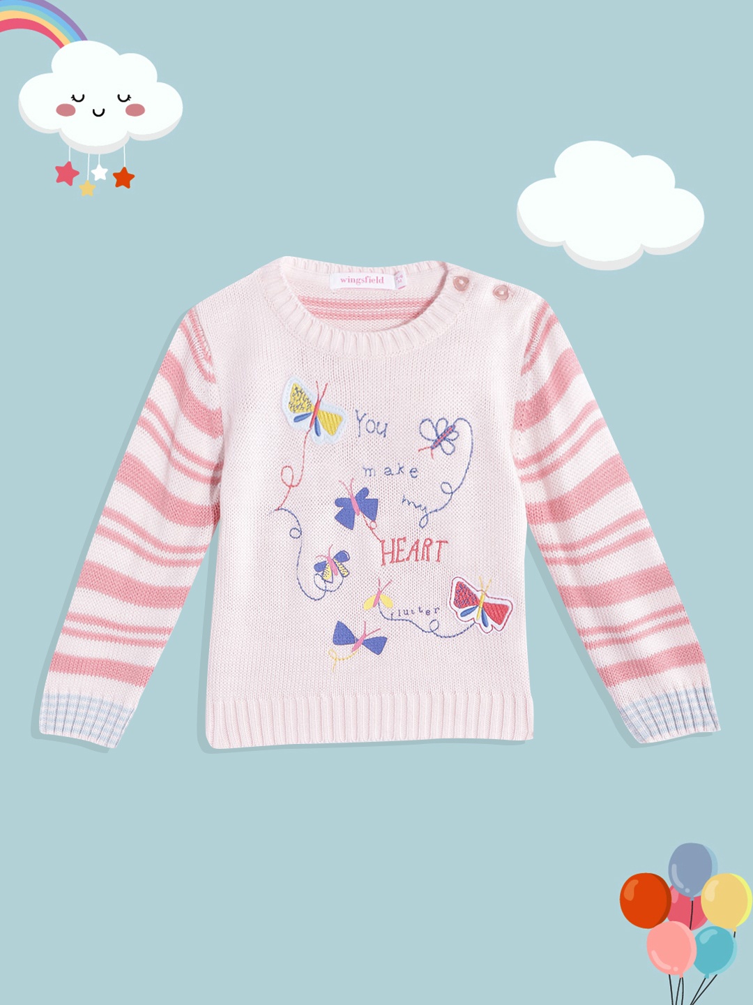 

Wingsfield Girls Peach-Coloured Typography Printed Pullover