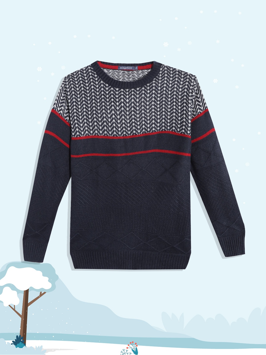 

Wingsfield Boys Navy Blue & White Printed Pullover