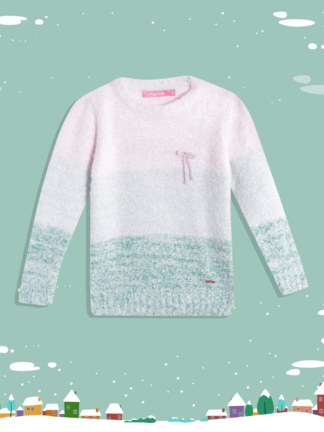 

Wingsfield Girls Pink & Green Colourblocked Pullover
