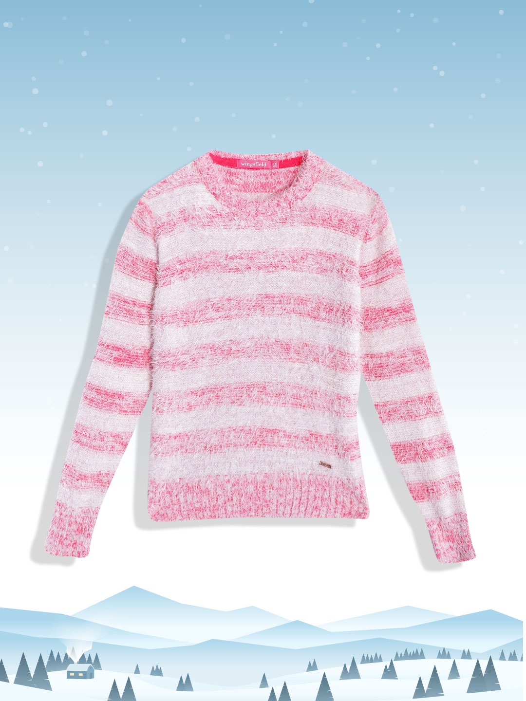 

Wingsfield Girls Pink & White Striped Pullover with Fuzzy Detail