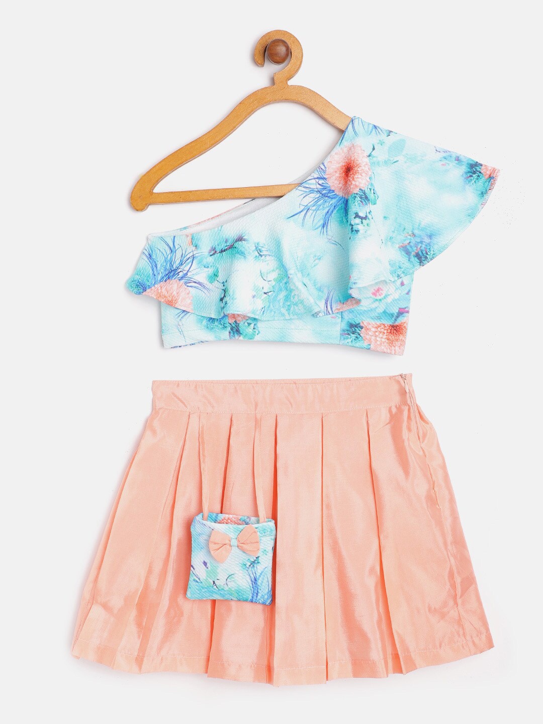 

pspeaches Girls Printed Top with Skirt, Peach