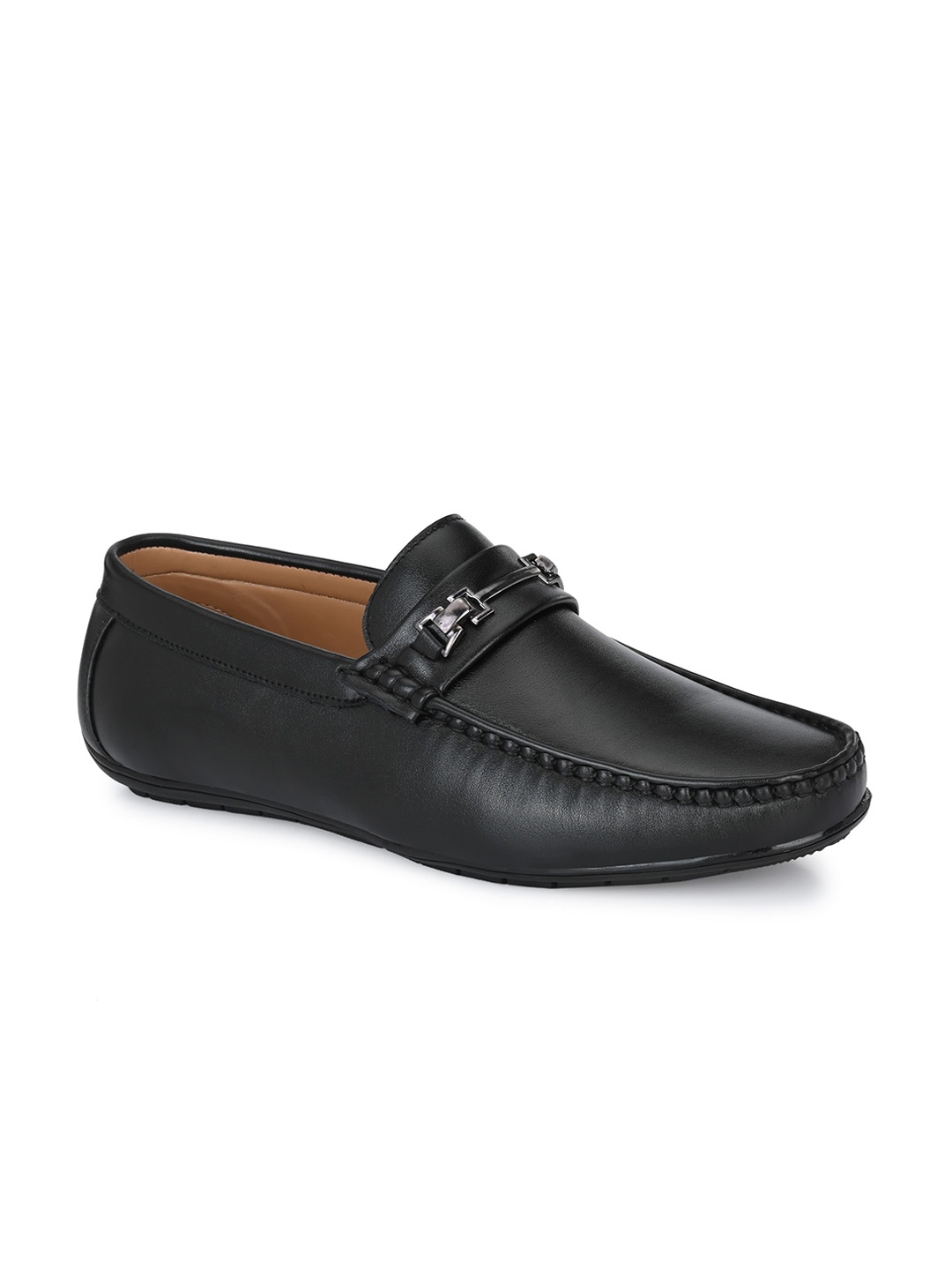 

CARLO ROMANO Men Black Solid Formal Leather Loafers