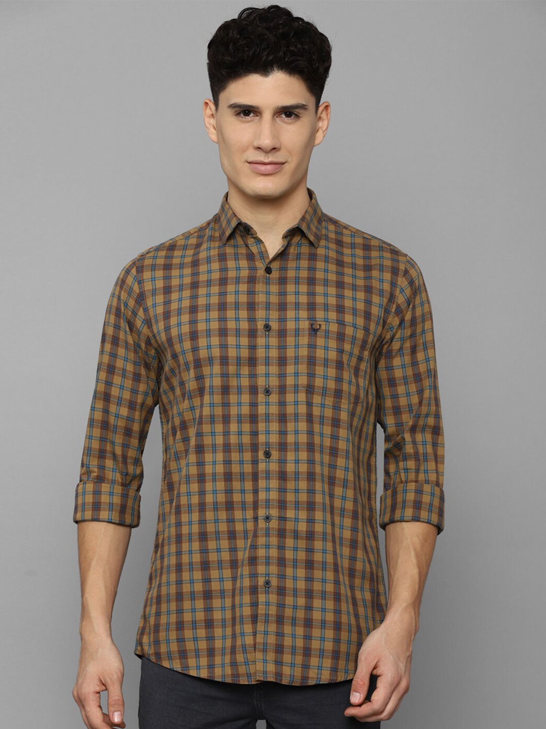 

Allen Solly Men Brown Slim Fit Tartan Checked Pure Cotton Casual Shirt