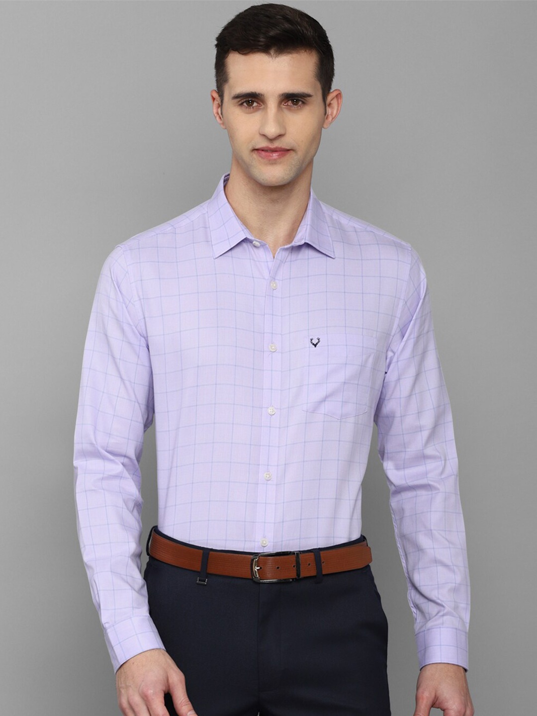 

Allen Solly Men Purple Slim Fit Checked Pure Cotton Formal Shirt