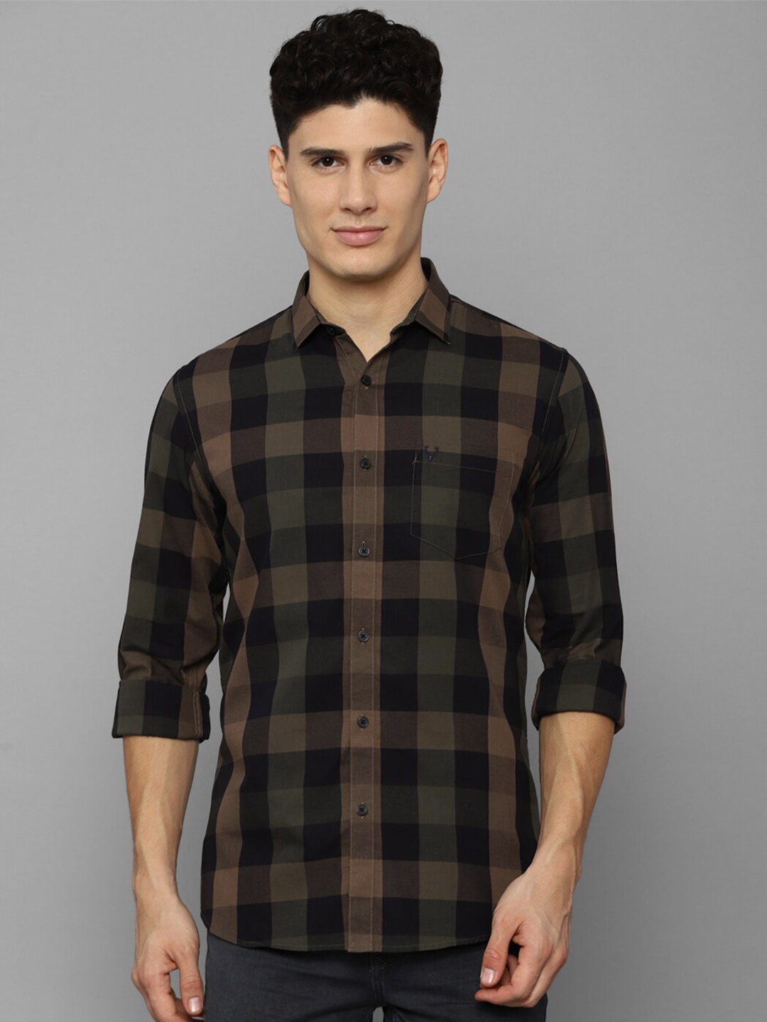 

Allen Solly Men Brown & Black Checked Cotton Casual Shirt