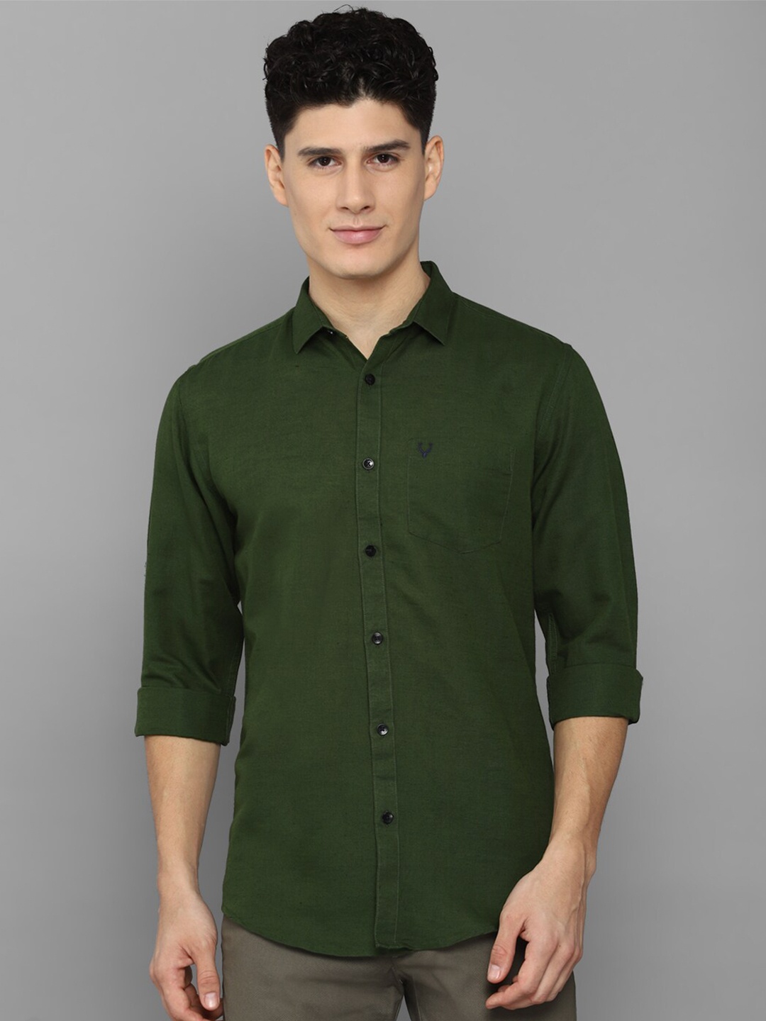 

Allen Solly Men Olive Green Solid Cotton Casual Shirt