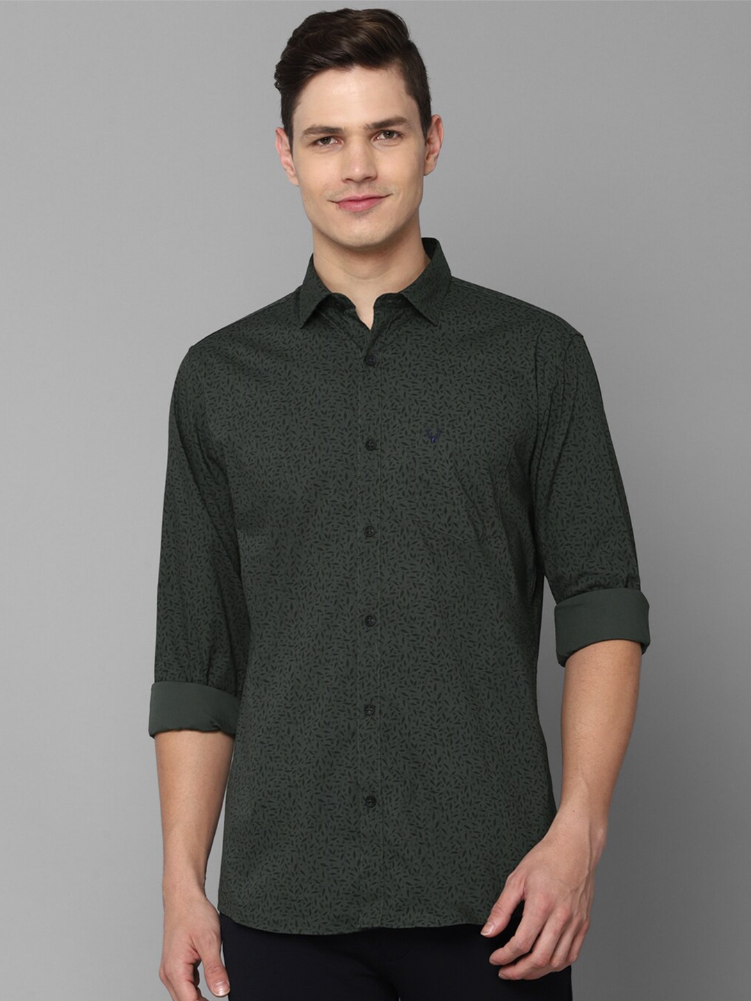 

Allen Solly Men Olive Green Printed Cotton Casual Shirt