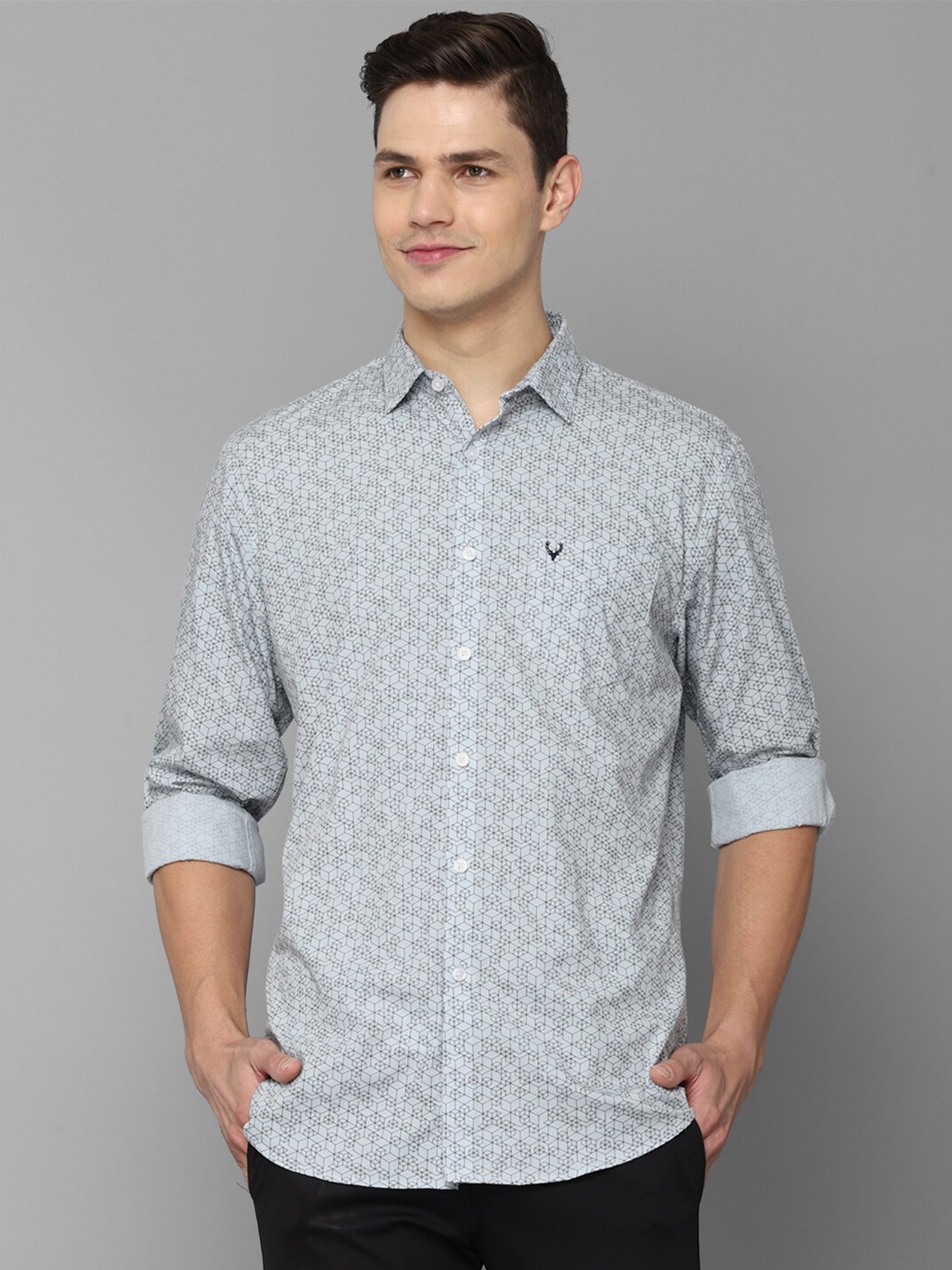 

Allen Solly Men Blue Slim Fit Geometric Printed Cotton Casual Shirt