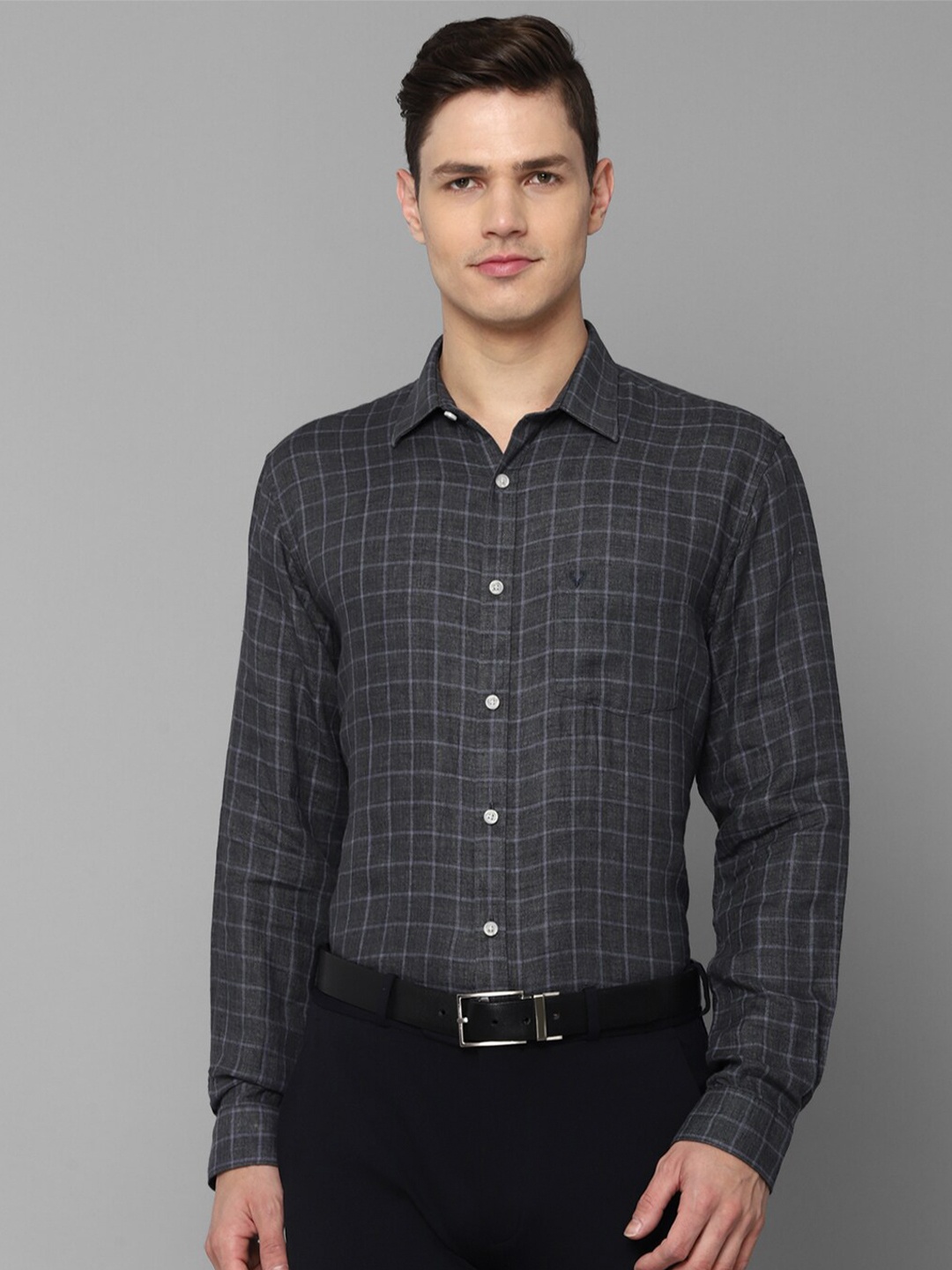 

Allen Solly Men Grey Grid Tattersall Checks Checked Slim Fit Formal Shirt