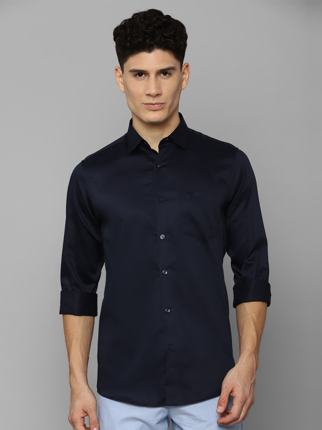 

Allen Solly Men Navy Blue Solid Slim Fit Cotton Casual Shirt