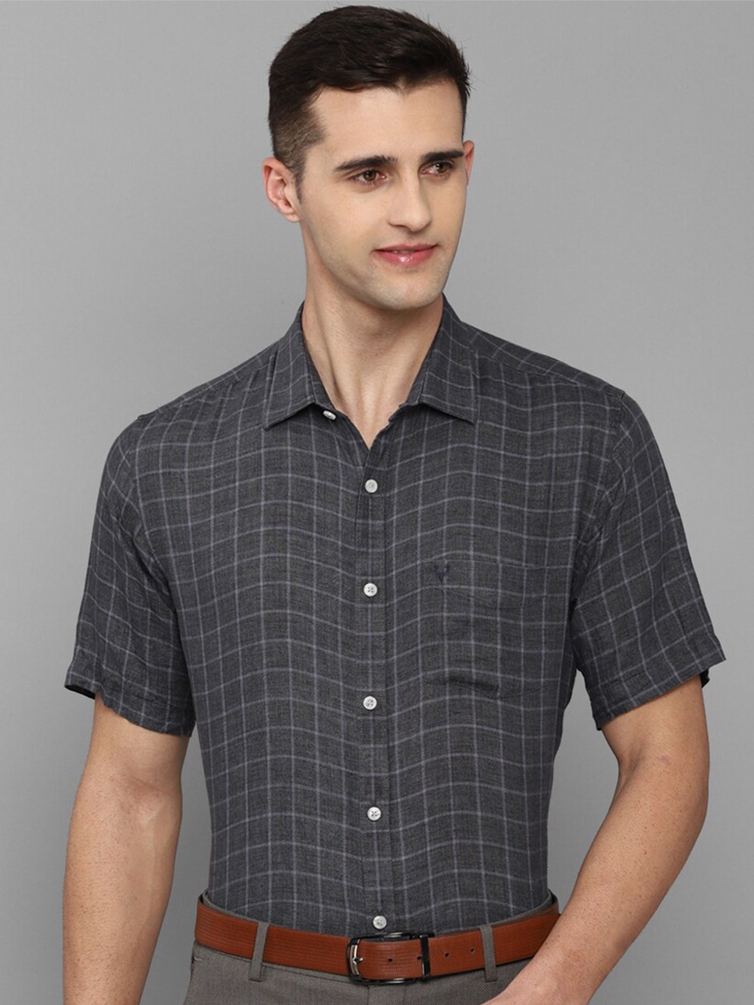 

Allen Solly Men Grey Checked Slim Fit Formal Shirt
