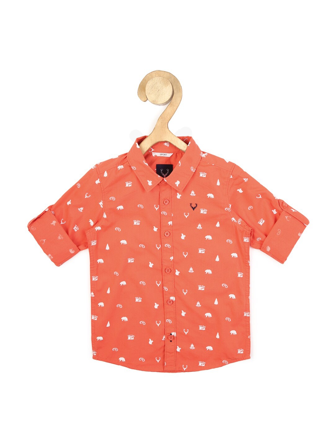 

Allen Solly Junior Boys Peach-Coloured Slim Fit Printed Pure Cotton Casual Shirt